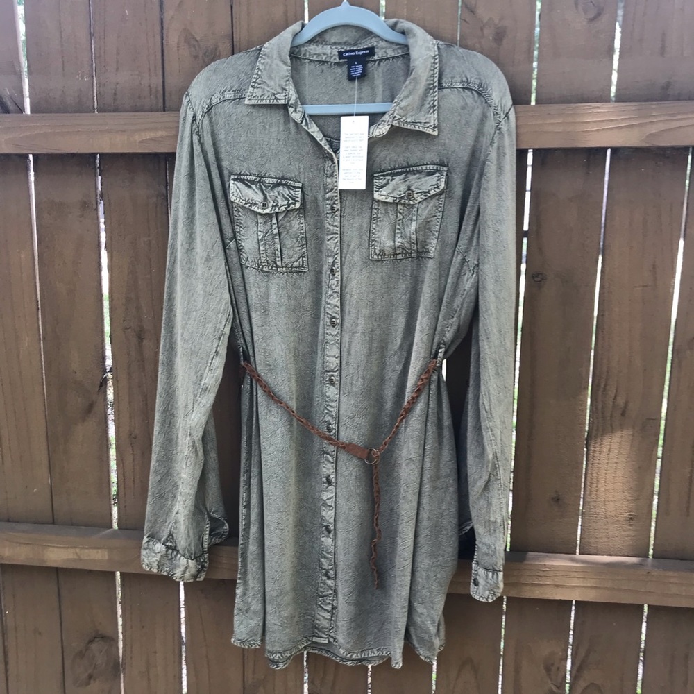 OD Green Chambray Front Button Dress